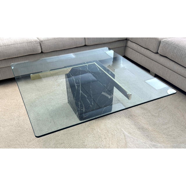 Black Artedi Marble and Brass Sculptural Glass Top Coffee Table For Sale - Image 8 of 15