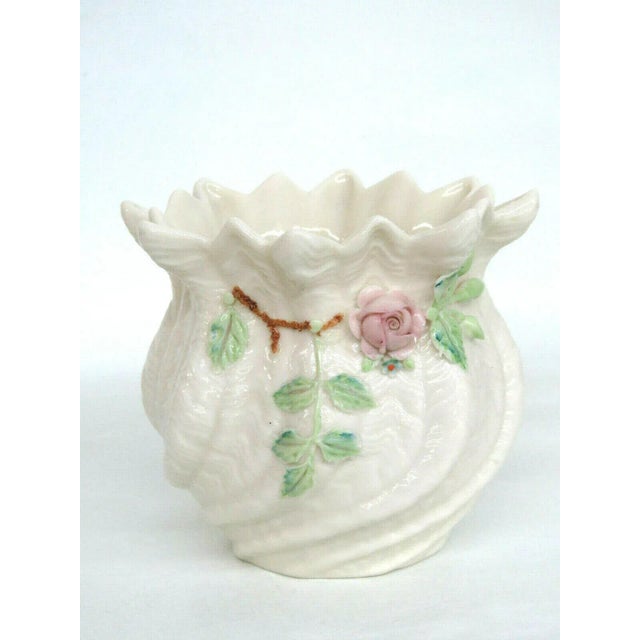 Belleek Ireland Porcelain Pink Rose Green Leaves Flower Vase For Sale - Image 11 of 12