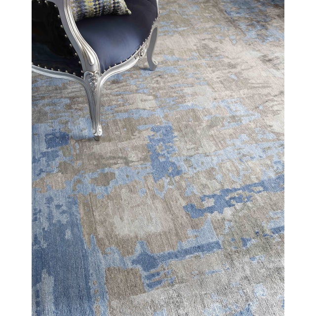 Wood Dartford Hand-Knotted Bamboo/SilkBlue/Gray Rug - 9'x12' For Sale - Image 7 of 9