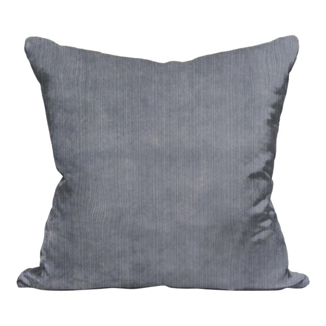 The House of Scalamandré Strie Velvet Pillow, Cerulean For Sale