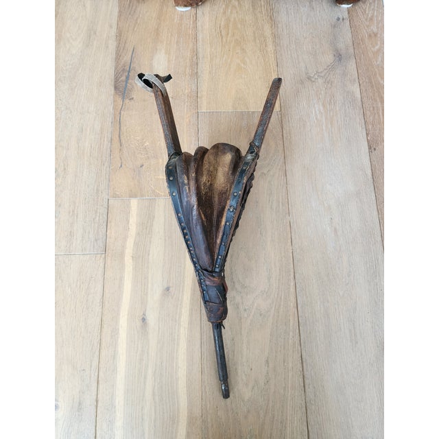 19th-Century Primitive Wood, Leather & Iron Fireplace Bellows With Studded Folk Art Decoration For Sale - Image 4 of 18