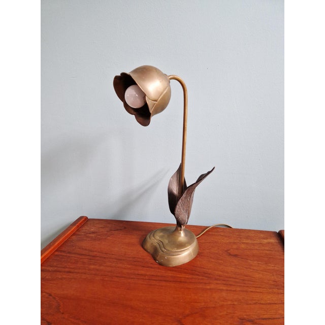 Hollywood Regency Floral Table Lamp in Bronze and Brass, 1970 For Sale - Image 6 of 15