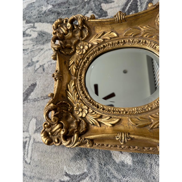 Wood Mid-20th Century Baroque Style Ornate Gilded Wall Mirror 17.5"x16"x3" For Sale - Image 7 of 14