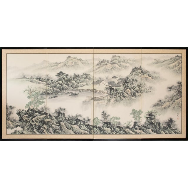 1970s Ming Dynasty Style Monochrome Screen "Landscape With Mountains" For Sale - Image 17 of 17