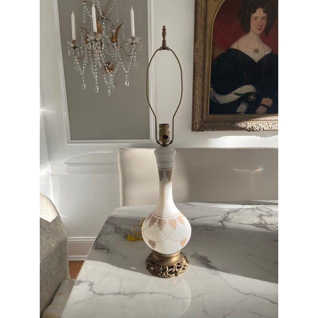 Glass Vintage French Milk Glass Lamp With Petite French Detailing Completely Restored For Sale - Image 7 of 7