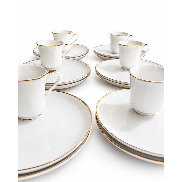 Vintage Saks Fifth Avenue Japanese Porcelain Dinnerware Set – White With Gold Trim – 12 Plates & 10 Cups - 22 Pieces For Sale - Image 4 of 8