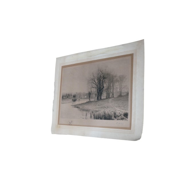 Realism Antique William De La Montagne Cary Signed Cows Riverscape Etching 26" For Sale - Image 3 of 10