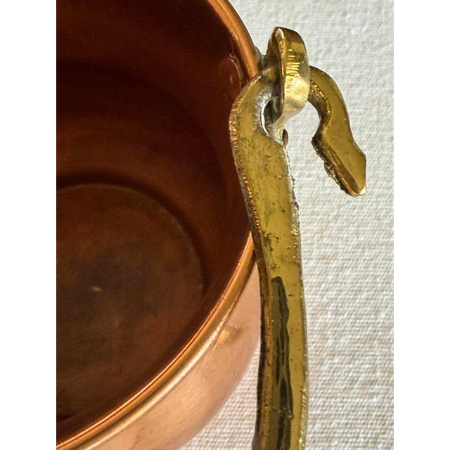 Farmhouse Vintage Copper Planter Utensil Pot With Hinged Brass Handle MCM Lodge CabinCore For Sale - Image 3 of 10