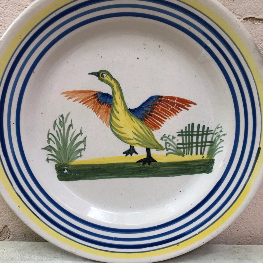 French Faience Bird Plate Henriot Quimper, Circa 1930 | Chairish