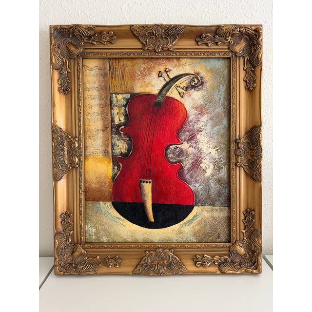 Original Textured Oil Painting “Nocturne” by Alena Kalen Framed Musical Violin For Sale - Image 10 of 13