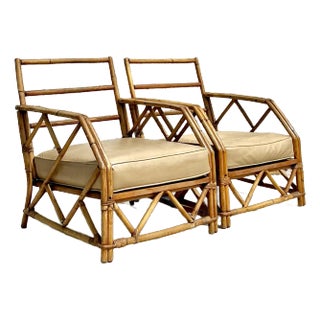 Vintage Coastal Ficks Reed Bamboo Lounge Chairs - A Pair For Sale