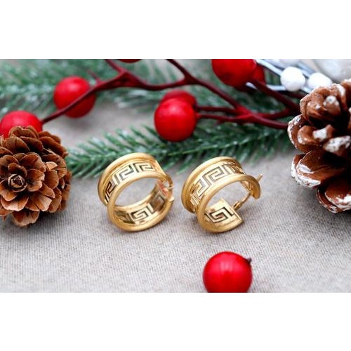 Gold Earrings with Greek Friezes, Set of 2 For Sale - Image 3 of 8