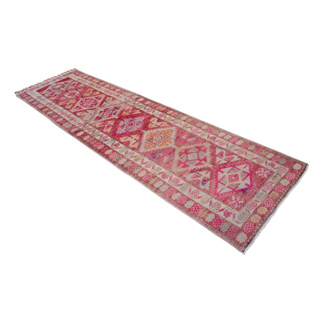1970s Runner Kurdish Hand-Knotted Rug Pink Hallway Decor Kitchen Floor Accent 3x11 Ft Approx For Sale - Image 9 of 18