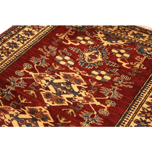 Rustic Super Kazak Red/Gold Wool Rug - 4'0'' X 5'7'' For Sale - Image 4 of 10