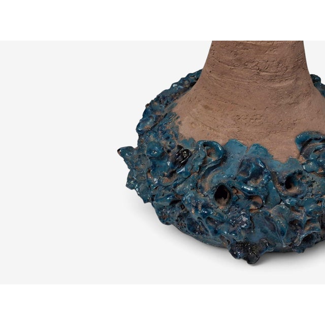 1979 Mid-Century Modern Hanne Stentøj, Large Brutalist Table Lamp, Blue Stoneware For Sale - Image 9 of 12