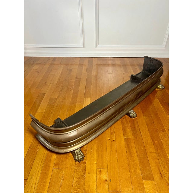 19th Century English Patinated Steel and Brass Fireplace Fender With Paw Feet For Sale - Image 10 of 11