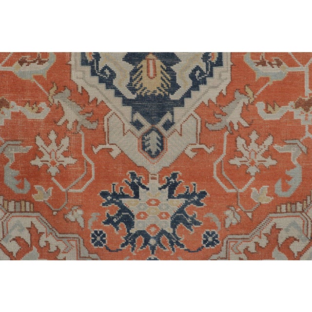 Traditional Antique Persian Heriz Medallion Rug in Orange and Blue Tones - Rug & Kilim For Sale - Image 3 of 7