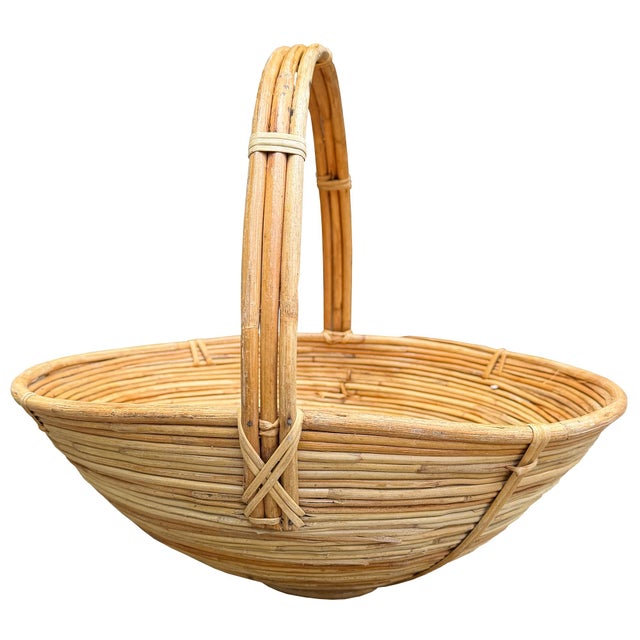 Mid 20th Century Mid 20th Century Monumental Organic Modern Rattan Market Basket, Gabriella Crespi Style For Sale - Image 5 of 9