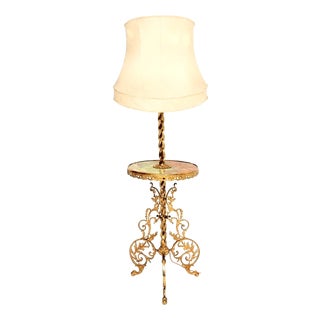 Vintage French Onyx and Brass Floor Lamp, 1920s For Sale