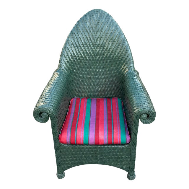 Vintage Green Wicker Style Chair For Sale