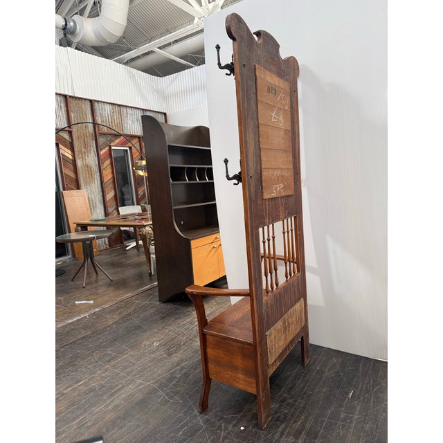Early 20th Century Victorian Era Tiger Oak Wood Hall Tree, Antique For Sale - Image 5 of 12