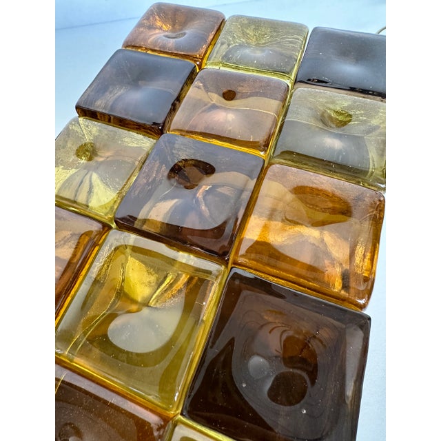 Contemporary Pair of Brass and Murano Glass Cube Marquetry Lamps, Italy For Sale - Image 6 of 12