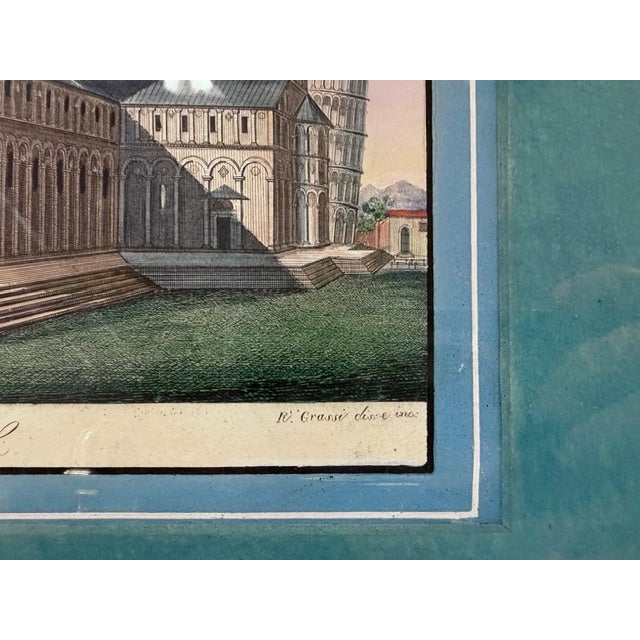 !9th Century Antique Italian Engravings in Gilt Wood Frames and Pretty Blue Mats For Sale - Image 10 of 14