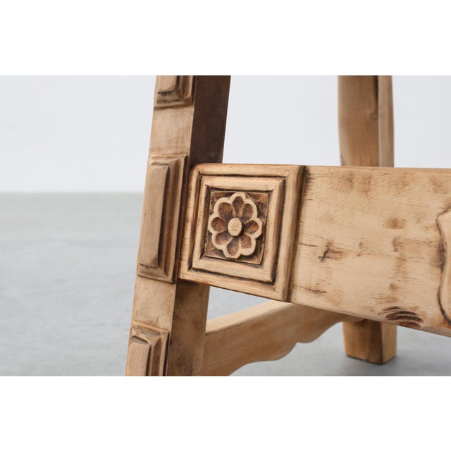 Brutalist Armchair with Carved Rosettes and Nailed Wooden Seat, Spain, 1950s For Sale - Image 9 of 16