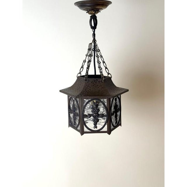 20th Century German Brass and Textured Glass Chinoiserie Lantern, 1920s For Sale - Image 10 of 18