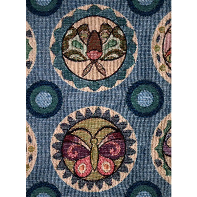 Contemporary Arts and Crafts-Style "Butterfly Garden" in Denim Blue Jacquard Woven Throw For Sale - Image 3 of 6