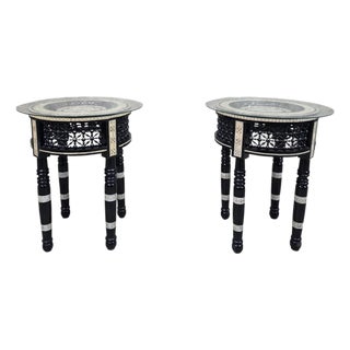 Vintage Moroccan Marquetry Side Tables With Mother-of-Pearl Inlay – Pair For Sale