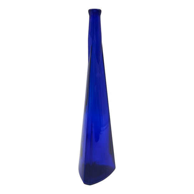 Pair of Tall Cobalt Blue Art Glass Bottles, Sculptural Cone Forms For Sale In San Francisco - Image 6 of 9