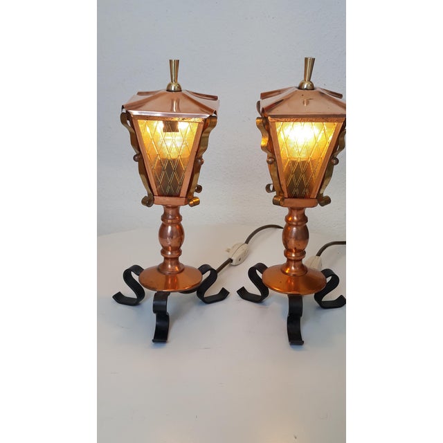 Vintage Copper Lantern Bedside Table Lamps, 1950s, Set of 2 For Sale - Image 12 of 14