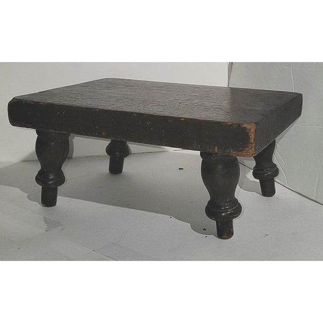 19THc Original surface small & early foot stool.Great to use as a country pedestal for folk art or Americana. Fine condition.