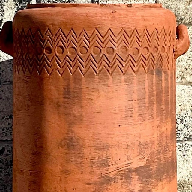 Vintage Boho Chevron Stripe Terra Cotta Planter For Sale - Image 12 of 12