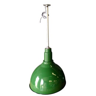 17" Green Enamel Warehouse Pendant, c 1950 For Sale