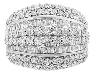 .925 Sterling Silver 2.00 Cttw Round and Baguette-Cut Diamond Cluster Ring (H-I Color, I1-I2 Clarity) - Size 9
