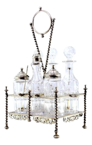 Cruet Set with Silver Structure and Salt Shaker and Pepper Shaker and Mustard Jar, Set of 5
