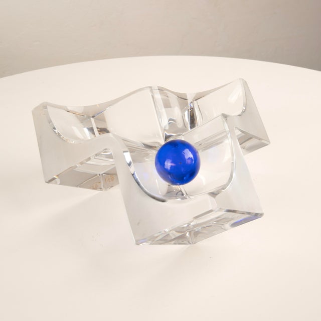 Extraordinary sculptural vide-poche or ashtray, Roc model, in crystal, made by Daum France in the 1980s, signed and...