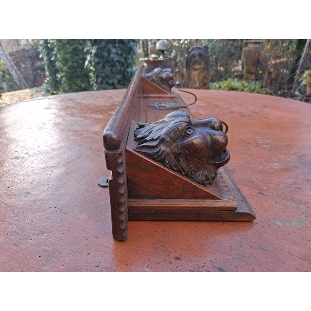 Wall Shelf in Oak with Lion Heads and Hooks For Sale - Image 13 of 15
