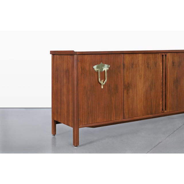 John Widdicomb Vintage Walnut Tambour Door Credenza by Bert England for John Widdicomb For Sale - Image 4 of 15