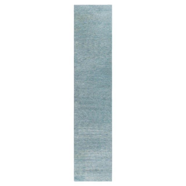 Modern Hand-Knotted Wool Runner in Cool Tones by Doris Leslie Blau For Sale