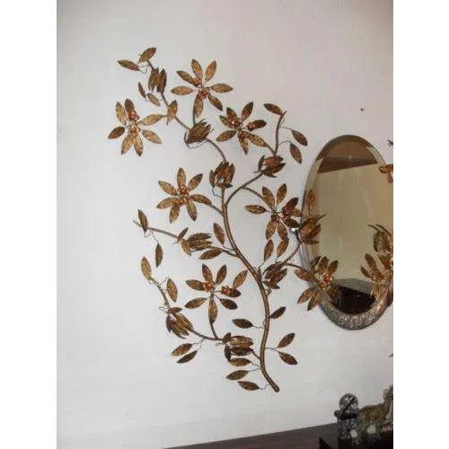 Gold C. 1920s French Art Deco Antique Gilt Floral Wall Appliques - a Pair For Sale - Image 8 of 9