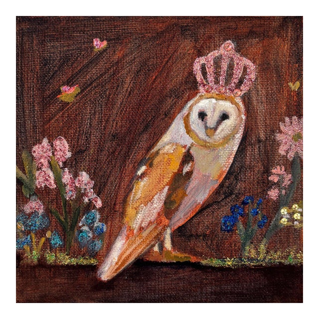 Woodland Magic an Original Embellished Painting of an Owl by Michelle Heimann. For Sale