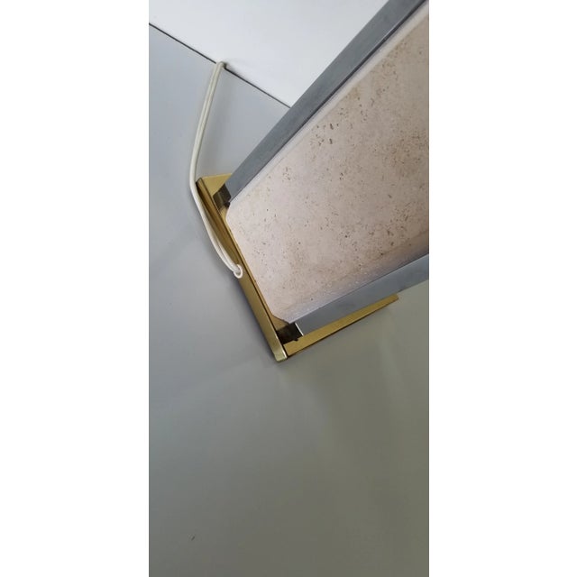 Brass 1970s Italian Sciolari Travertine Chrome and Brass Table Lamp For Sale - Image 8 of 13
