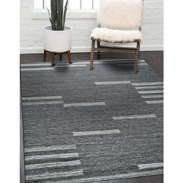 Textile 4x6 Gray Handwoven Wool Floating Rectangles Geometric Modern Carpet Rug For Sale - Image 7 of 9