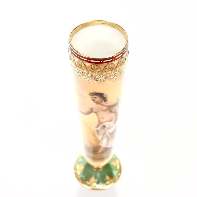 Antique Hand Painted Royal Vienna Gilt Porcelain Bud Vase Entitled 'Echo' For Sale - Image 9 of 14