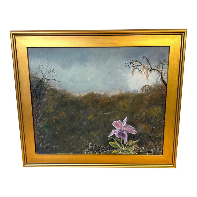 After Martin Johnson Heade: Tropical Orchid, South American Landscape For Sale