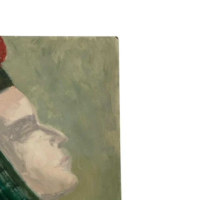 1970s Portrait of a Woman From the Medieval Age by Olga Prell Abstract Painting on Board. For Sale - Image 9 of 11