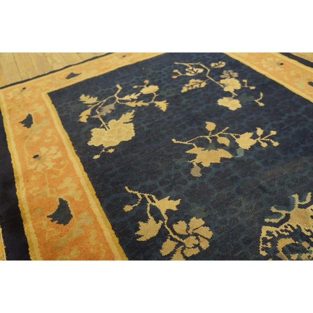 Navy Blue Small 1920s Navy Field Floral Deco Art Antique Chinese Peking Rug 3'2'' X 6'2' For Sale - Image 8 of 10